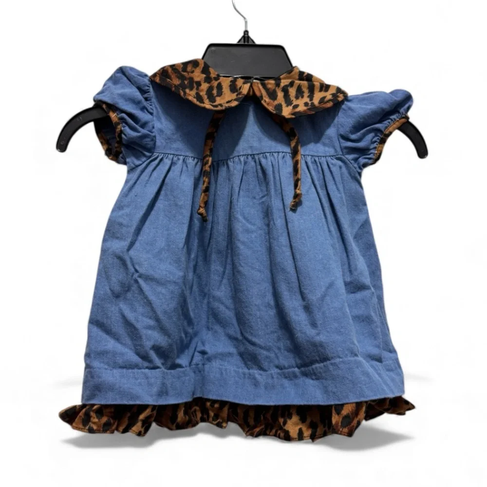 Blue denim Dress with Leopard Print Details size 18 months
